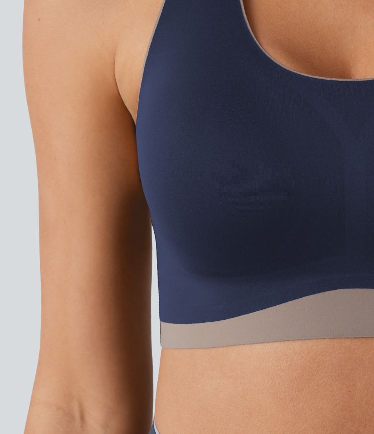 Low Support U Neck Built-in Bra Racerback Color Block Workout Sports Bra