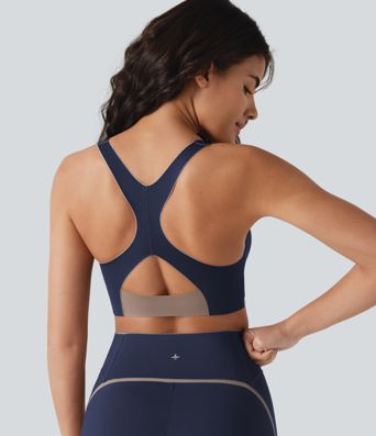 Low Support U Neck Built-in Bra Racerback Color Block Workout Sports Bra