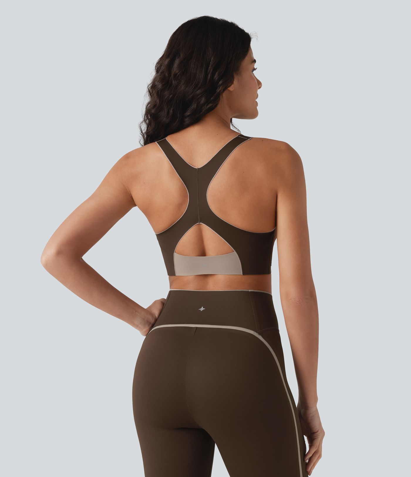 Low Support U Neck Built-in Bra Racerback Color Block Workout Sports Bra