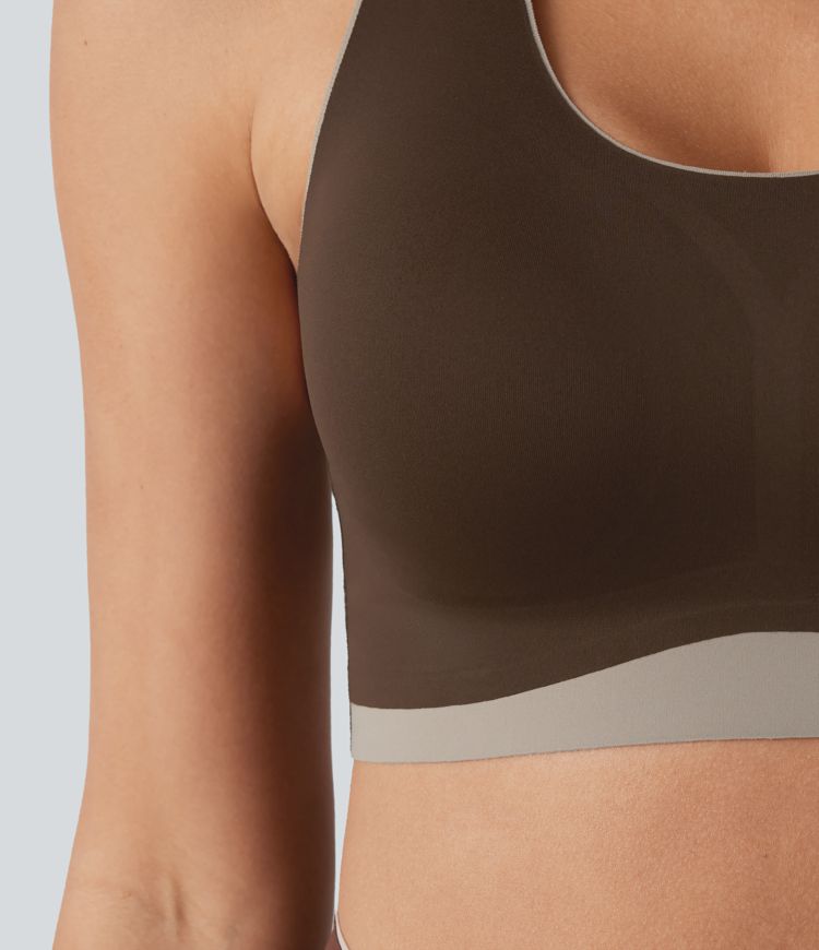 Low Support U Neck Built-in Bra Racerback Color Block Workout Sports Bra