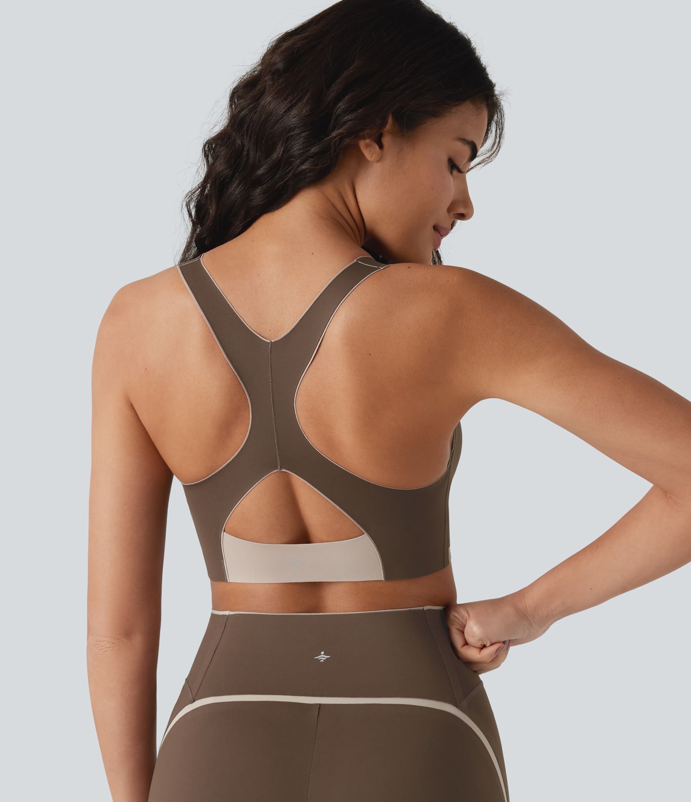 Low Support U Neck Built-in Bra Racerback Color Block Workout Sports Bra