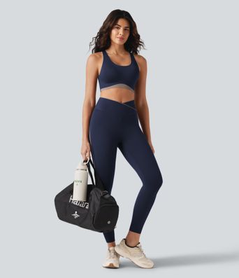 Low Support U Neck Built-in Bra Racerback Color Block Workout Sports Bra