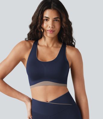 Low Support U Neck Built-in Bra Racerback Color Block Workout Sports Bra