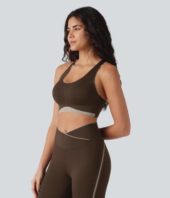 Low Support U Neck Built-in Bra Racerback Color Block Workout Sports Bra