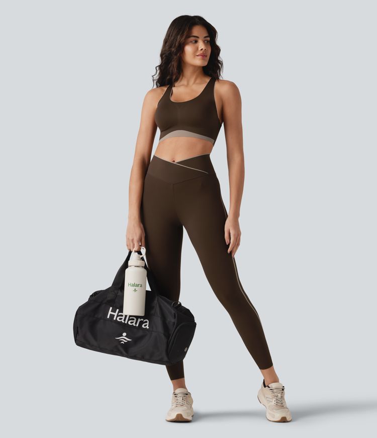 Low Support U Neck Built-in Bra Racerback Color Block Workout Sports Bra