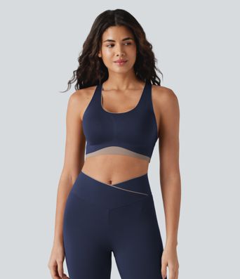 Low Support U Neck Built-in Bra Racerback Color Block Workout Sports Bra