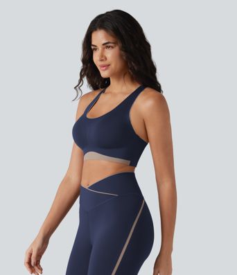 Low Support U Neck Built-in Bra Racerback Color Block Workout Sports Bra