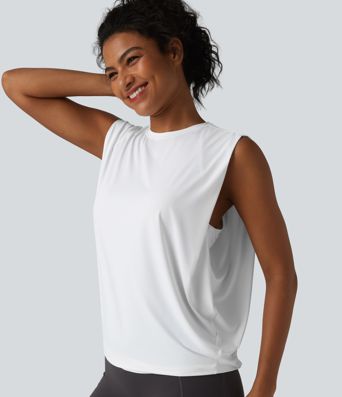 Top de yoga con escote redondo y cruce delantero, tacto fresco (Cool Touch) - UPF50+