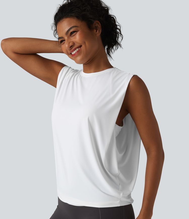 Top de yoga con escote redondo y cruce delantero, tacto fresco (Cool Touch) - UPF50+