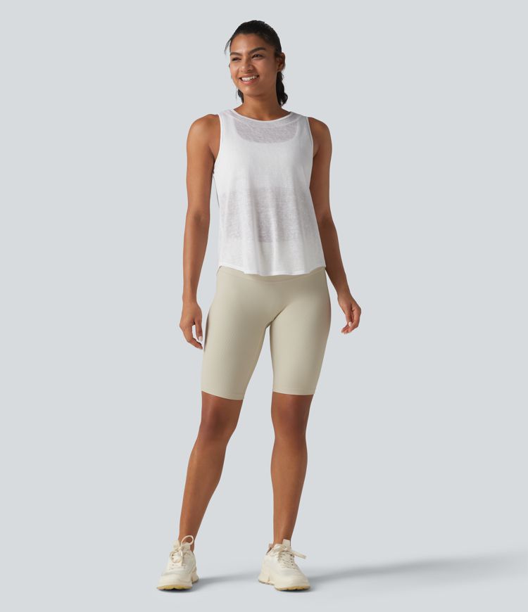 Round Neck Curved Hem Sheer Running Tank Top-No Sports Bra Included