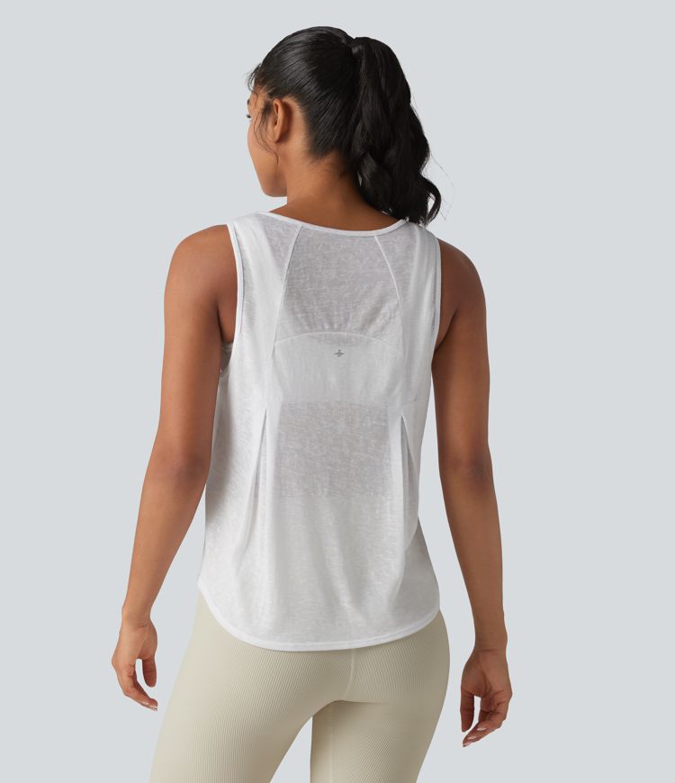 Round Neck Curved Hem Sheer Running Tank Top-No Sports Bra Included