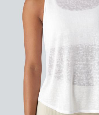 Round Neck Curved Hem Sheer Running Tank Top-No Sports Bra Included