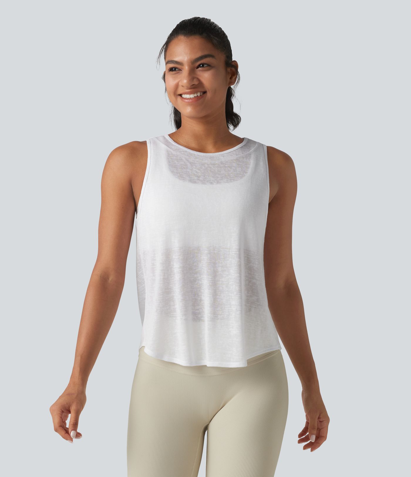 Round Neck Curved Hem Sheer Running Tank Top-No Sports Bra Included