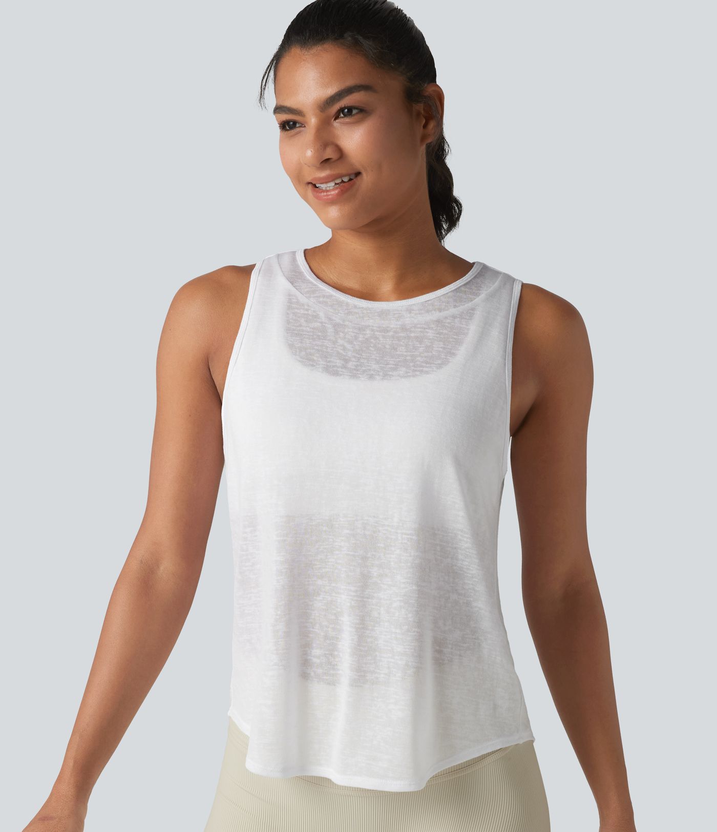 Round Neck Curved Hem Sheer Running Tank Top-No Sports Bra Included