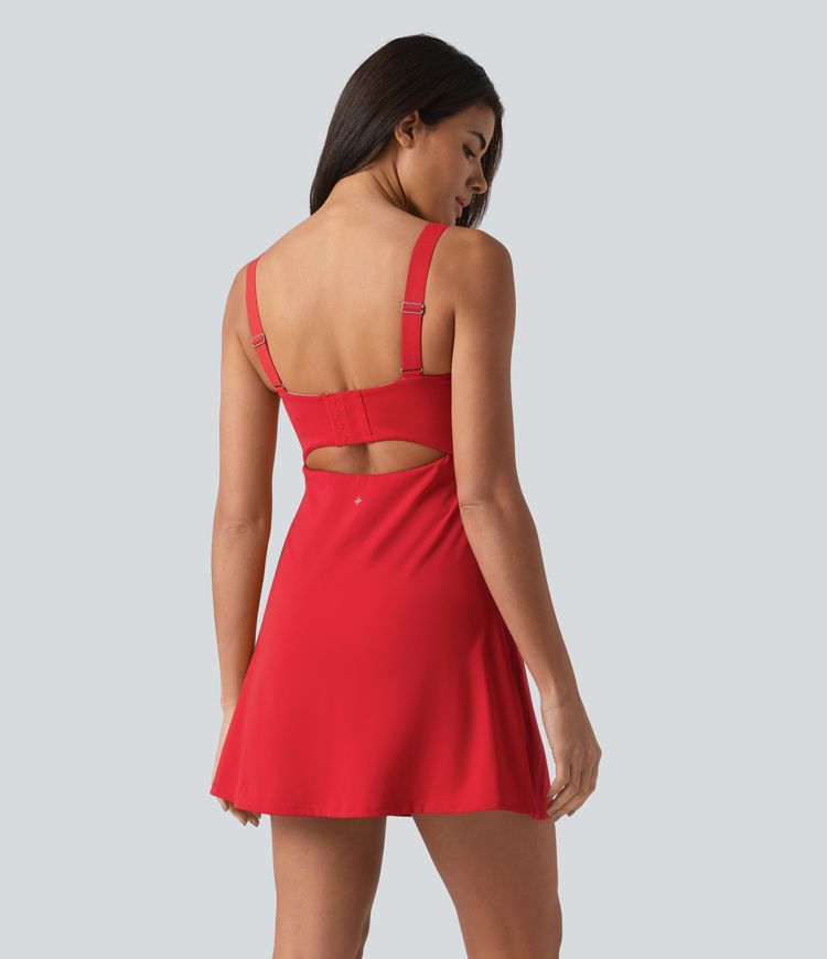 SoftlyZero™ Plush Push-Up Twisted Adjustable Straps Non-Removable Pad Dance Active Dress with Pockets-Easy Peezy