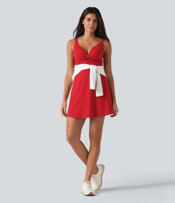 SoftlyZero™ Plush Push-Up Twisted Adjustable Straps Non-Removable Pad Dance Active Dress with Pockets-Easy Peezy