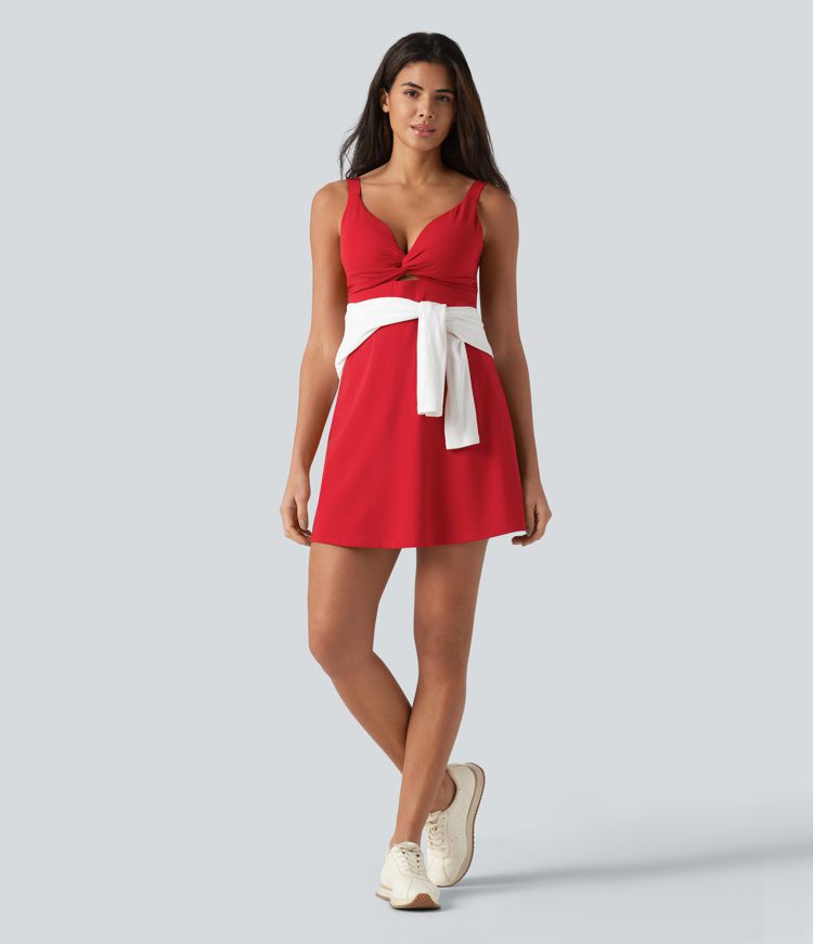 SoftlyZero™ Plush Push-Up Twisted Adjustable Straps Non-Removable Pad Dance Active Dress with Pockets-Easy Peezy