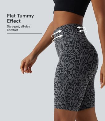 Halara UltraSculpt™ Leopard Print High Waisted Tummy Control Training Biker Shorts 9'' with Pockets