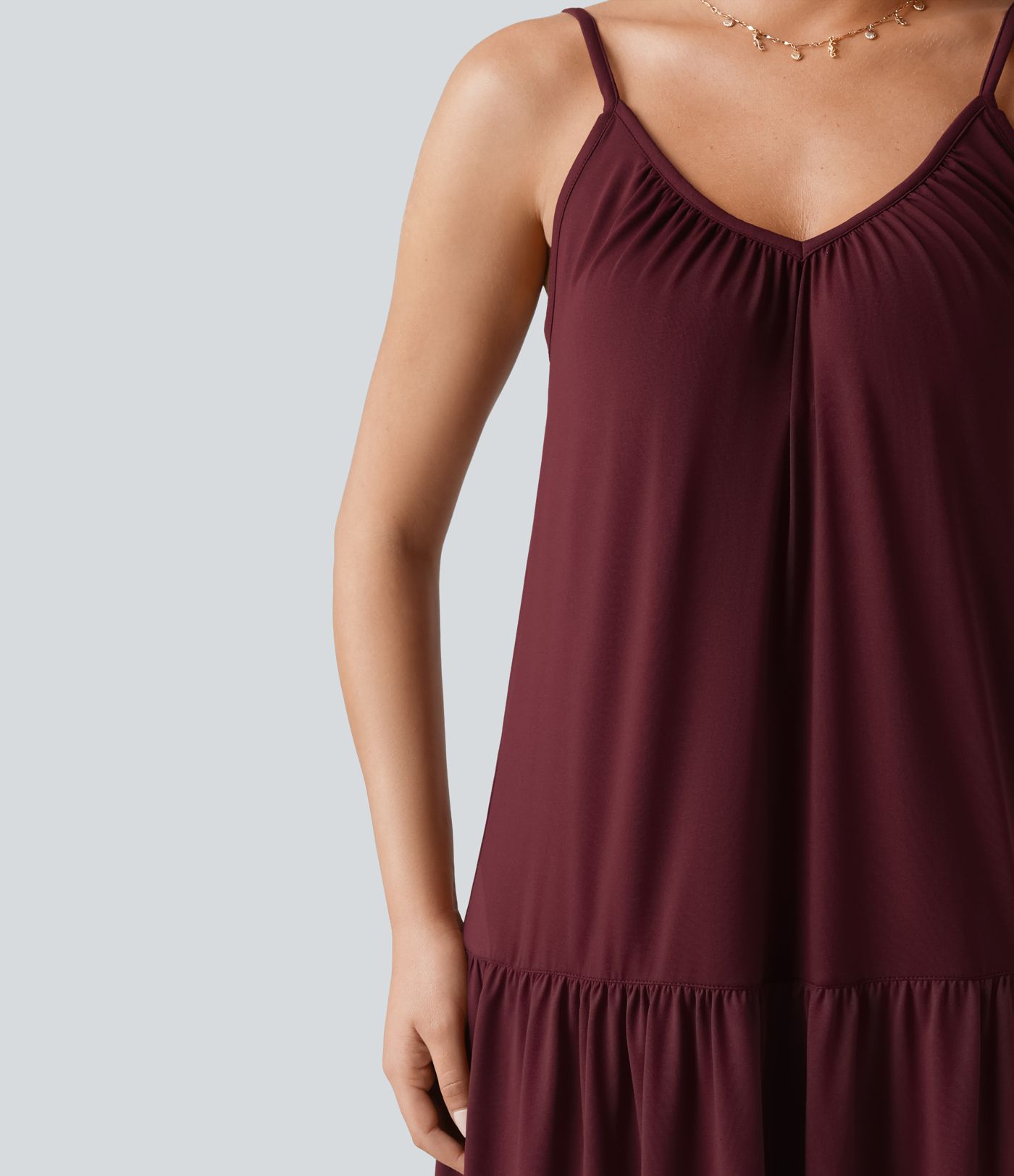 V-neck Split Hem Maxi Flowy Resort Slip Dress