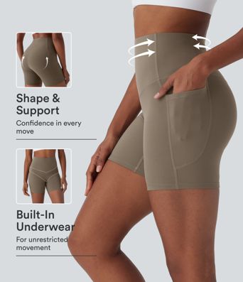 Halara UltraSculpt™ High Waisted Tummy Control Built-in Underwear Anti-Bacterial Shaping Training Biker Shorts 5'' With Pockets