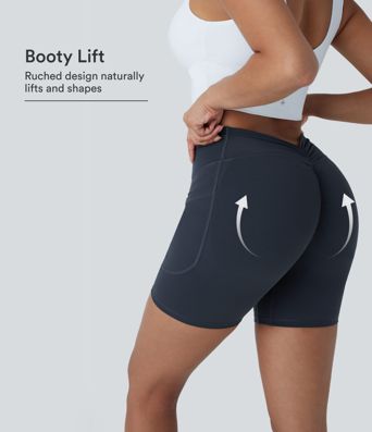 Halara UltraSculpt™ High Waisted Tummy Control Butt Lifting Ruched Shaping Yoga Biker Shorts 5'' with Pockets