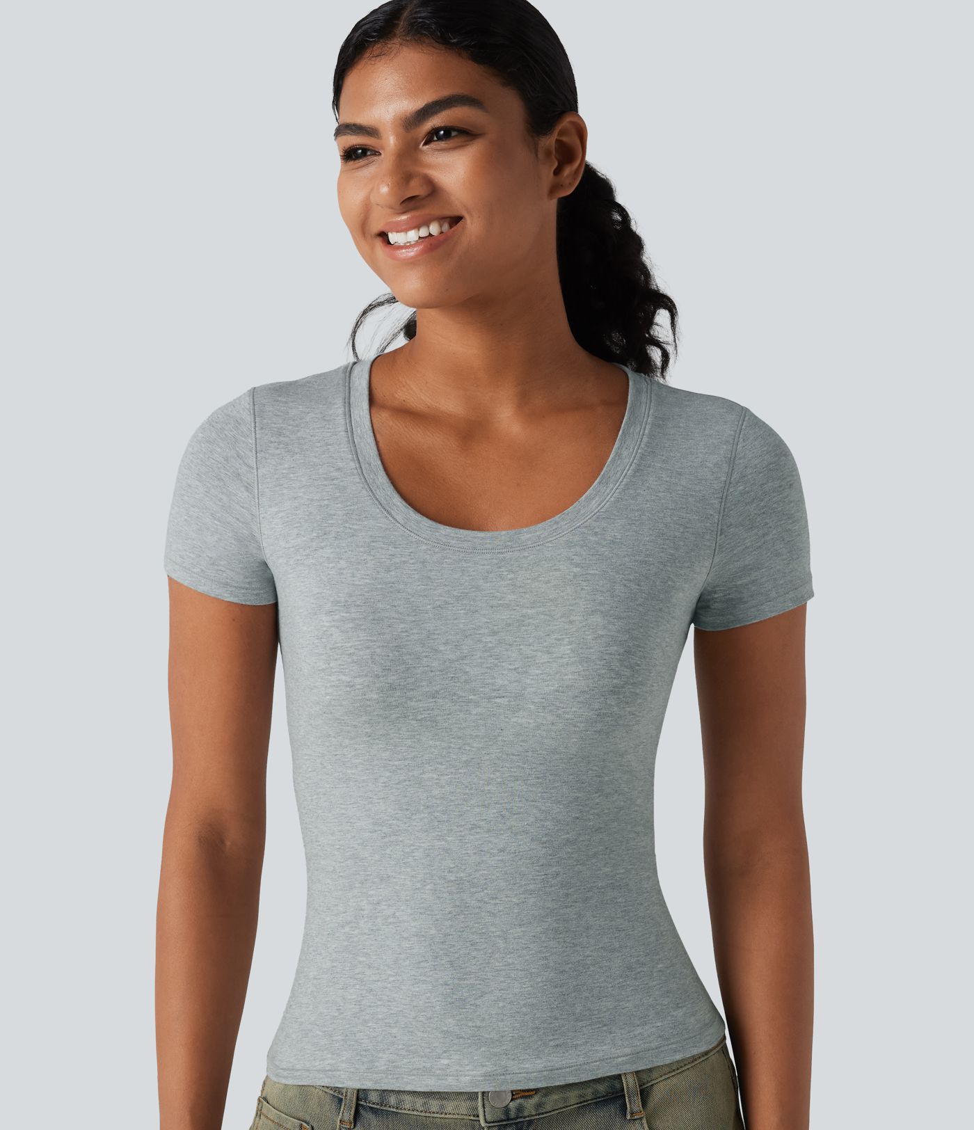 Halara Cotton Jersey Scoop Neck Short Sleeve Built-in Bra Casual T-Shirt B-DD Cups Halara Cotton Jersey Scoop Neck Short Sleeve Built-in Bra Casual T-Shirt B-DD Cups