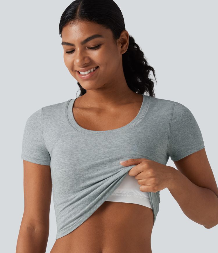Halara Cotton Jersey Scoop Neck Short Sleeve Built-in Bra Casual T-Shirt B-DD Cups
