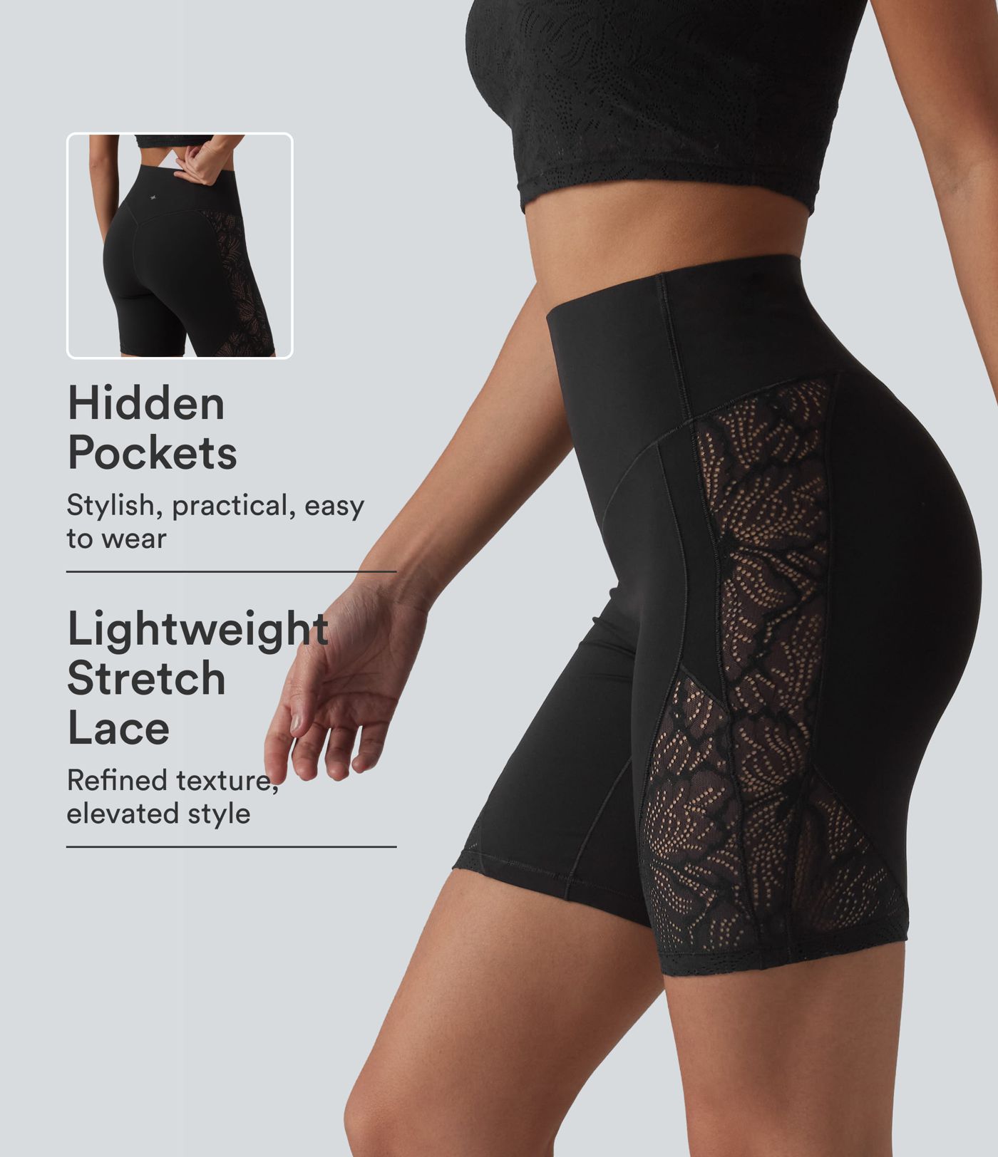 Halara UltraSculpt™ High-Waisted bauchformende Yoga-Biker-Shorts mit Kontrastspitze, 7'' mit Tasche Halara UltraSculpt™ High-Waisted bauchformende Yoga-Biker-Shorts mit Kontrastspitze, 7'' mit Tasche
