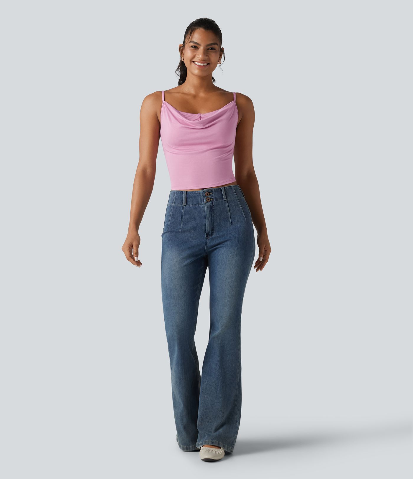 Ribbed Knit Cowl Neck Adjustable Straps Built-in Bra Casual Tank Top Ribbed Knit Cowl Neck Adjustable Straps Built-in Bra Casual Tank Top