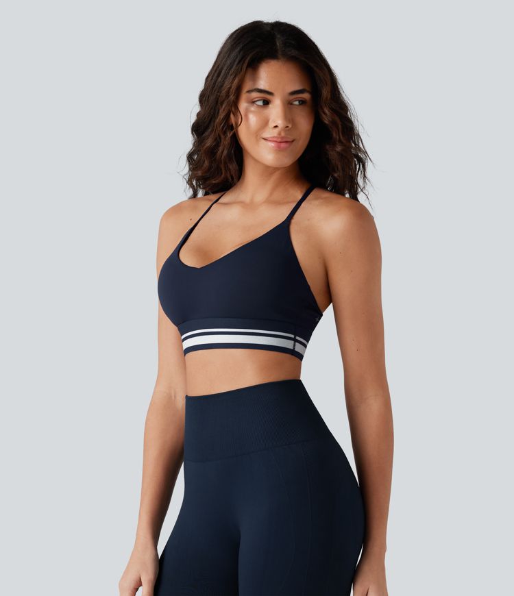 SoftlyZero™ Plush Light Support Crisscross Backless Color Block Stripes Built-in Bra Workout Sports Bra