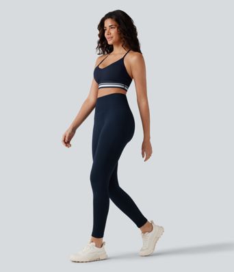 SoftlyZero™ Plush Light Support Crisscross Backless Color Block Stripes Built-in Bra Workout Sports Bra