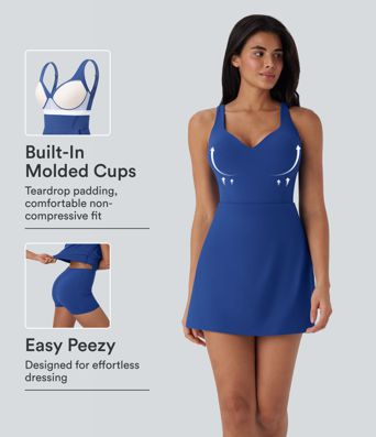 SoftlyZero™ Plüsch Push-Up Geformte Cups 2-in-1 Yoga Aktiv Kleid mit Taschen-Leicht Gemacht D-F Cups