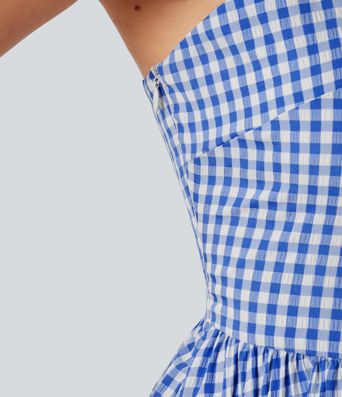 Invisible Zipper Gingham Flowy Maxi Casual Slip Dress with Pockets