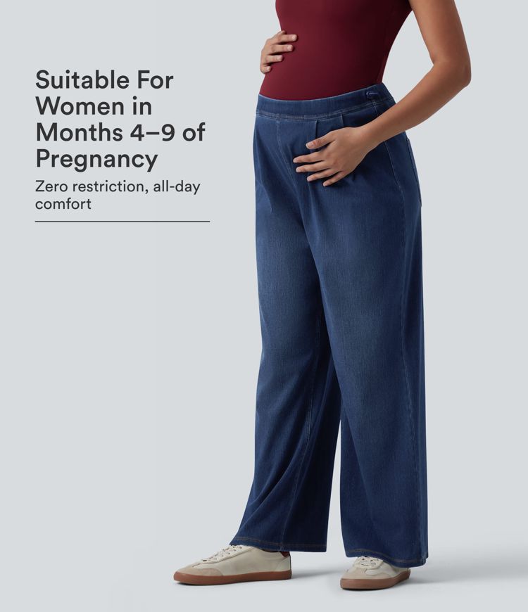 Halara Flex™ High Waisted Wide Leg Casual Maternity Jeans with Pockets Halara Flex™ High Waisted Wide Leg Casual Maternity Jeans with Pockets