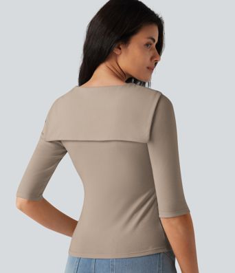 V-neck Tie Half Sleeve 2-in-1 Lyocell Casual Top