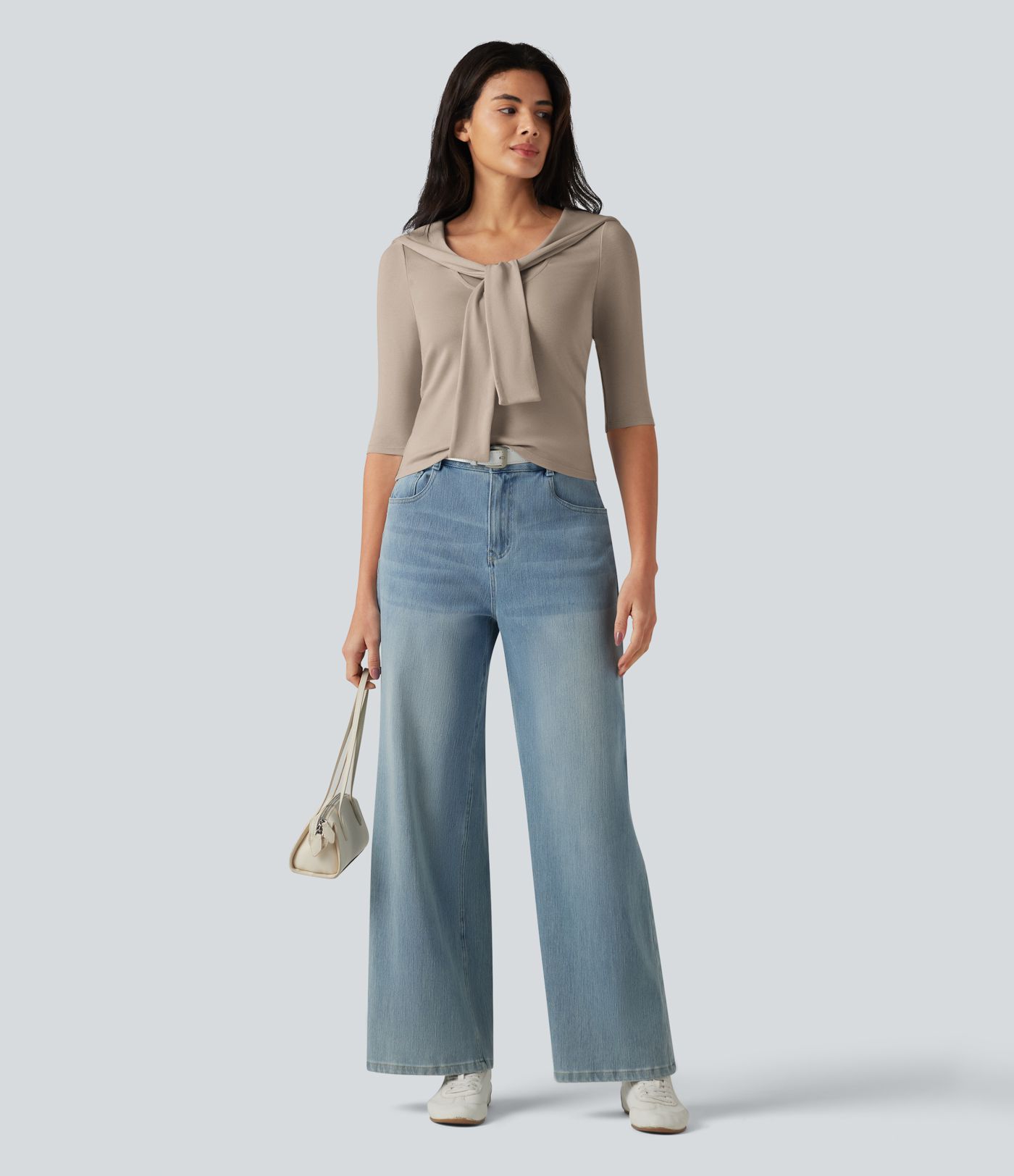V-neck Tie Half Sleeve 2-in-1 Lyocell Casual Top