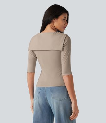 V-neck Tie Half Sleeve 2-in-1 Lyocell Casual Top