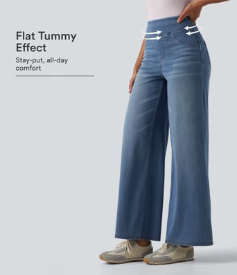 Halara Flex™ High Waisted Tummy Control Wide Leg Casual Jeans with Pockets
