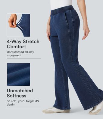Halara Flex™ Mid Rise French Terry Casual Flare Sweatpants Jeans with Pockets