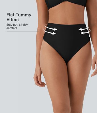 Cintura alta, modelador de barriga, biquíni brilhante / maiô