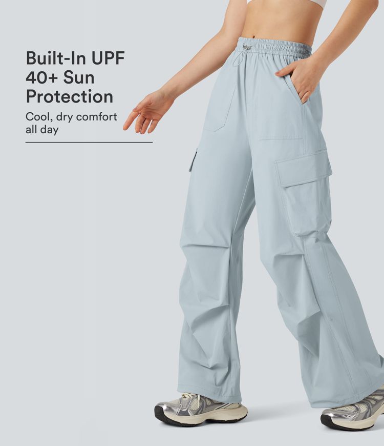 Women's Mid Rise Drawstring Hiking Straight Leg Cargo Pants with
