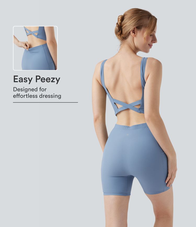 Backless U-Neck Sleeveless One Piece Swimsuit with Pockets-Easy Peezy Backless U-Neck Sleeveless One Piece Swimsuit with Pockets-Easy Peezy