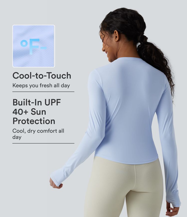 Round Neck Long Sleeve Thumb Hole InstantCool Hiking Sports Top-UPF40+ Round Neck Long Sleeve Thumb Hole InstantCool Hiking Sports Top-UPF40+