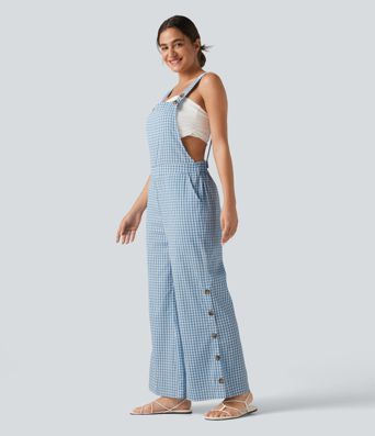 Adjustable Straps Gingham Casual Baggy Overalls with Pockets-Easy Peezy