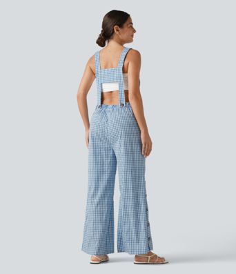 Adjustable Straps Gingham Casual Baggy Overalls with Pockets-Easy Peezy