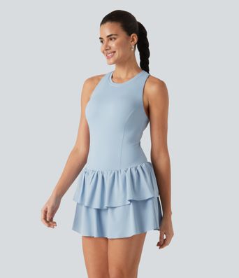 Breezeful™ Racerback Sleeveless Tiered Ruffle Hem Built-in Bra 2-in-1 Quick Dry Casual Dress Breezeful™ Racerback Sleeveless Tiered Ruffle Hem Built-in Bra 2-in-1 Quick Dry Casual Dress