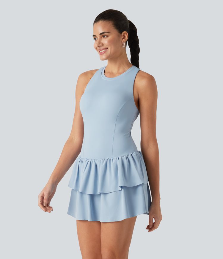 Breezeful™ Racerback Sleeveless Tiered Ruffle Hem Built-in Bra 2-in-1 Quick Dry Casual Dress Breezeful™ Racerback Sleeveless Tiered Ruffle Hem Built-in Bra 2-in-1 Quick Dry Casual Dress