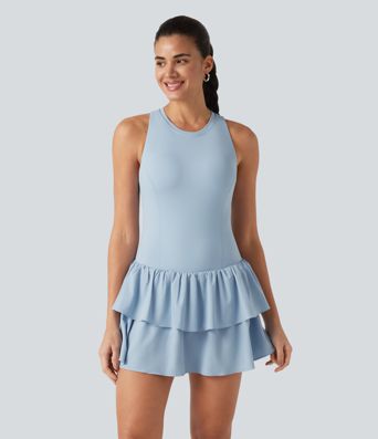 Breezeful™ Racerback Sleeveless Tiered Ruffle Hem Built-in Bra 2-in-1 Quick Dry Casual Dress Breezeful™ Racerback Sleeveless Tiered Ruffle Hem Built-in Bra 2-in-1 Quick Dry Casual Dress