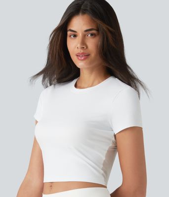SoftlyZero™ Airy Round Neck Short Sleeve Cut-Out Back Breathable Mesh Cool Touch Running Sports Top-UPF50+