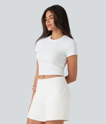 SoftlyZero™ Airy Round Neck Short Sleeve Cut-Out Back Breathable Mesh Cool Touch Running Sports Top-UPF50+